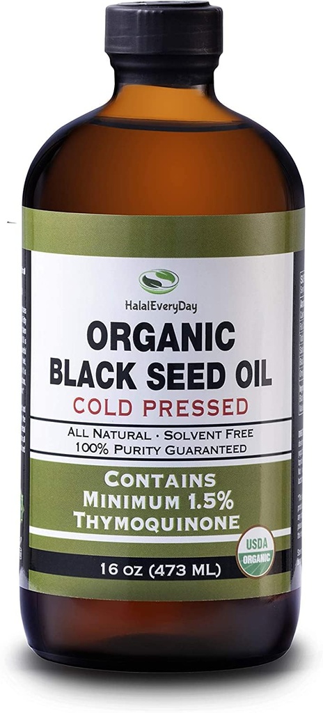 Organic Black Seed Oil - USDA Certified Cold Pressed Glass Bottle Over 1.5% Thymoquinone 3X force Turkian Black Cumin Nigella Sativa non-GMO 100% Pure Blackseed Oil (32oz Glass (2X16) Bottle)