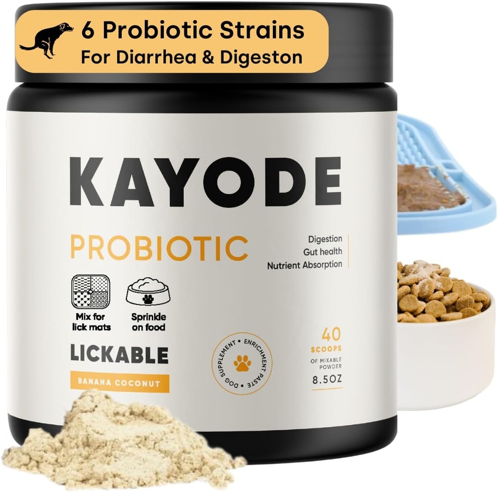 Kayode Lickable Probiotika pro psy - Silný pes trávicí pomoc & Dog Diarhea Relief. pro Pes Lick Mats nebo jako jídlo Topper. Chutné banánové kokosové ochucené. 7 Psí Probiotické proužky.