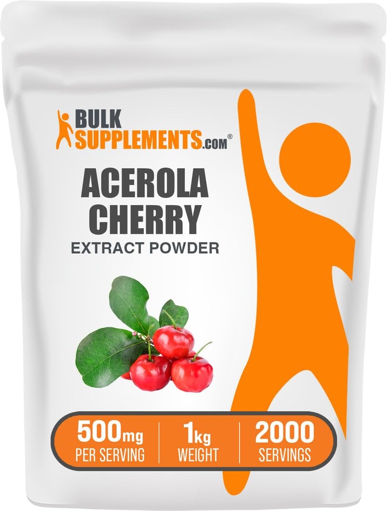 BulkSupplements.com Acerola Cherry Extract Powder - přírodní vitamín C dodatek, Acerola Cherry Powder - Vegan & gluten zdarma, 500 mg na servírování, 1kg (2,2 lbs) (balení po 1)