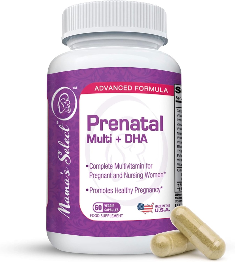 Mama 's Select Prenatal Vitamíny pro ženy se železem, Vitamin D, DHA a další pro těhotné ženy, Methyfolát bezpečné pro MTHFR - Jemné na žaludku, 60 Veggie Kapsle
