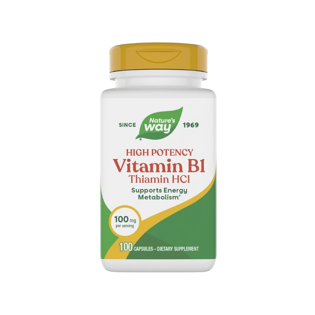 Nature 's Way Vitamin B1, High potency, 100 mg Thiamin per Serving, Thiamin HCl, Podporuje energetický metabolismus *, Gluten Free, 100 Kapsle (Balení květen Vary)