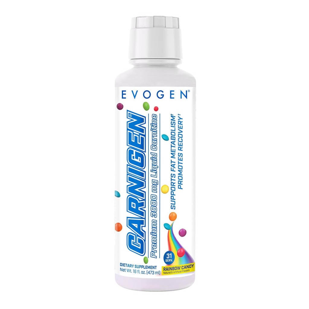 Evogen Carnigen Premium L Carnitin Liquid - L Carnitin 3000 Dodatek 124; L Carnitin dodatek pro metabolismus a zotavení tuku 124; Acetyl L- Carnitin Liquid 124; Kofein zdarma 124; Rainbow Candy 124; 31 Serings