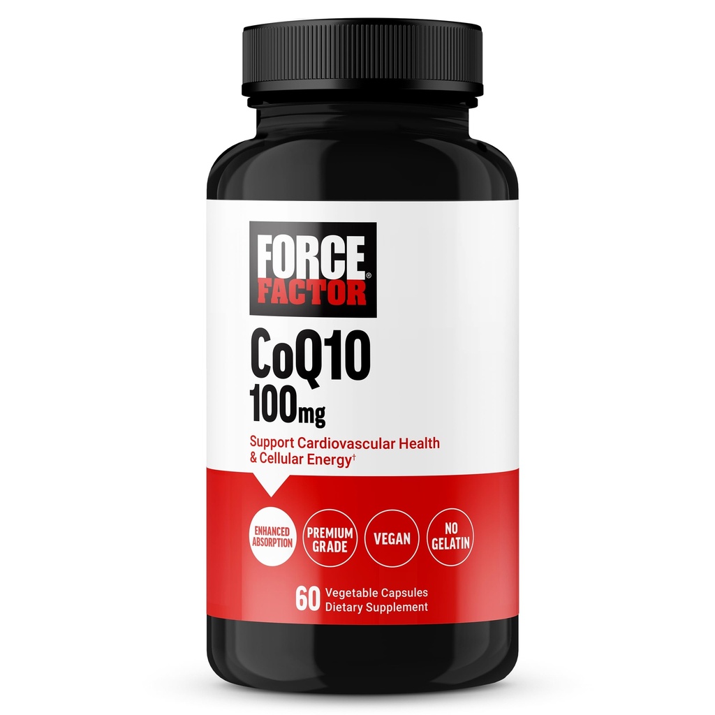 Force faktor CoQ10 100mg, Coenzym Q10 Heart Health dodatek s vylepšenou absorpcí, Premium Stupeň Coq 10, Vegan, mléčné výrobky zdarma, gluten zdarma, a non-GMO, 60 Zeleninové kapsle