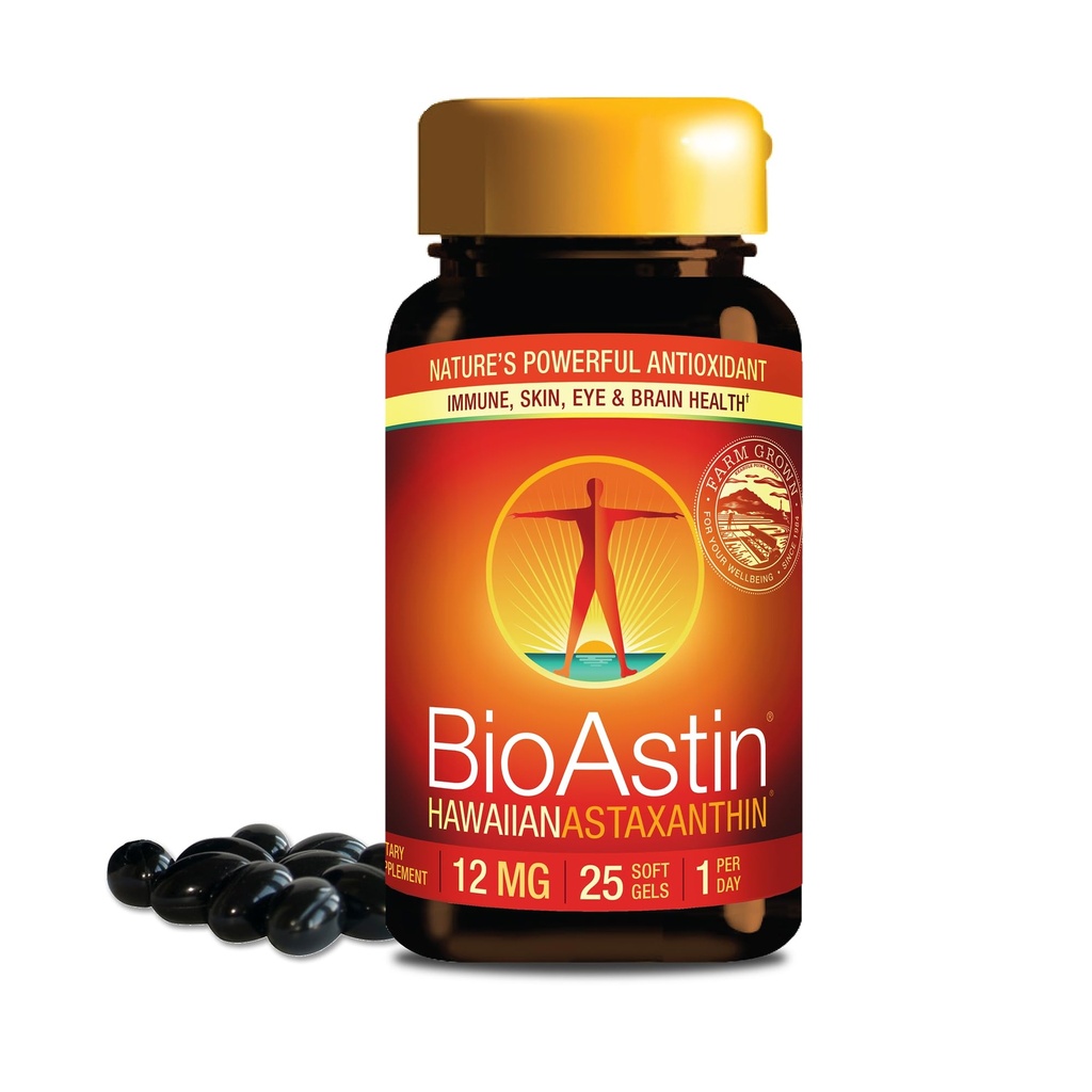 Nutrex Hawaii BioAstin Hawaiian Astaxanthin - 12mg, 25 Softgels - Farm- Direct Premium Antioxidant dodatek k podpoře očí, kůže, společné a imunitní systém zdraví - Non- GMO & gluten- Free