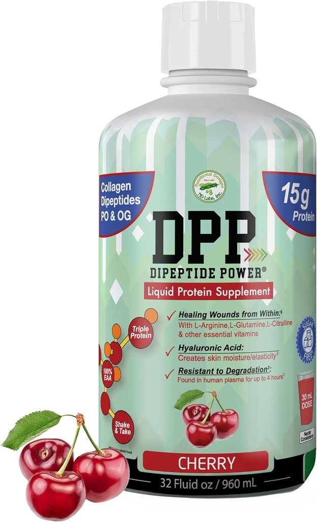 DPP Dipeptid Power, Wound- healing, 30X Více kolagen dipeptidy než prášek, tekutý protein dodatek, Sugar- Free, podporuje zdravé tkáně opravy, nohy Ulcers, kosmetické chirurgie (Cherry, 32 Fl Oz)