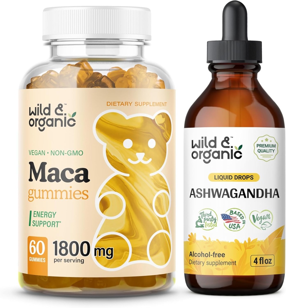 Wild & Organic Maca Root Gummies & Ashwagandha tinktura 4 fl oz