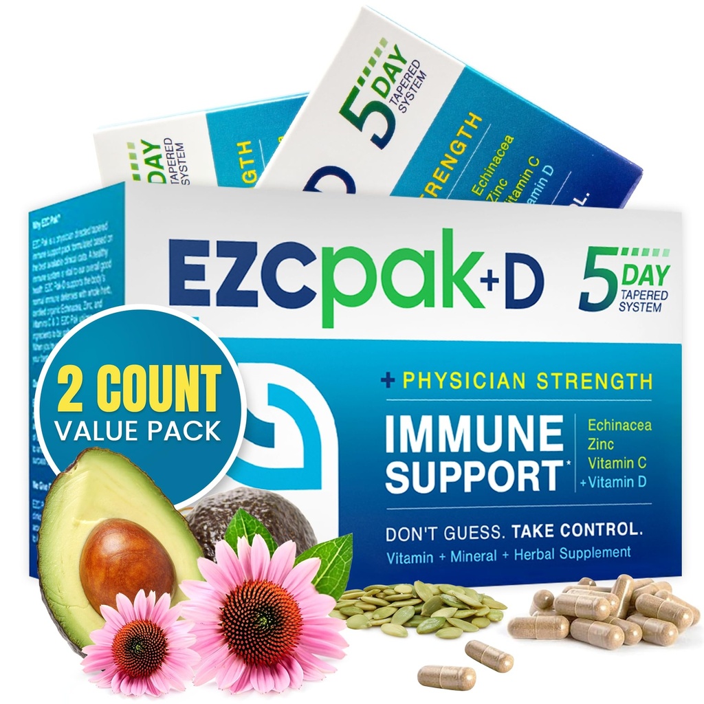 EZC Pak 5- den imunní systém Booster s Echinacea, Vitamin C, Zinek & Vitamin D - Tapetovaný doplněk imunitní podpory pro dospělé - Podporuje imunitu, snadné cestování - Supplement Pack - (Balení 2)