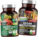 Number One Nutrition N1N Premium Plant- Based Multivitamin [86 Výkonné složky] a Organic Superfood Green [28 Výkonné složky], na podporu Gut zdraví a celkové Wellness, 2 Pack Bundle