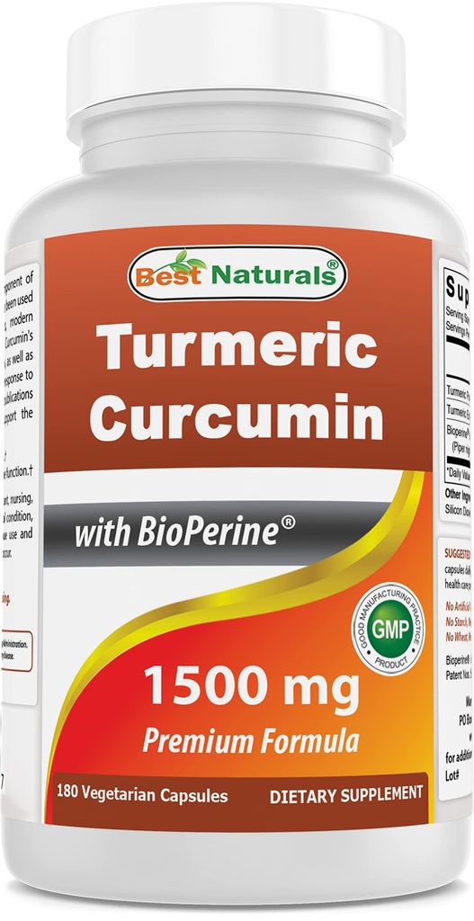 Nejlepší Naturals Turmeric Curcumin 1500mg / Podání s Bioperine - 180 Veggie Kapsle