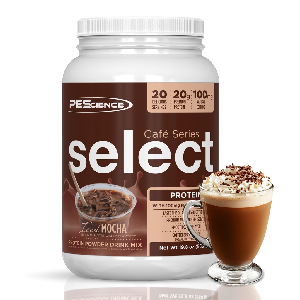 Pescience Select Cafe Protein Coffee ochucený prášek, ledový mocha, 100mg kofein, 20g ledový protein Coffee Powder nebo smetanu, 20 Služeb
