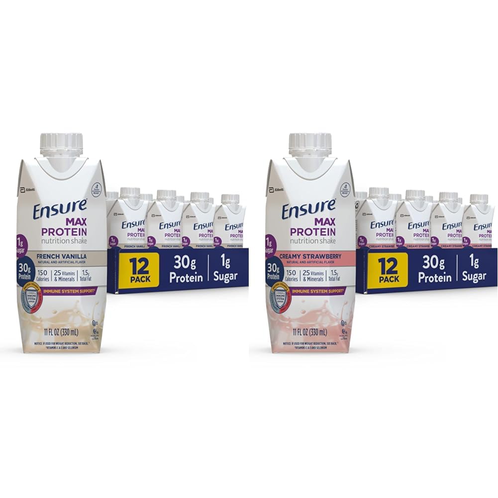 Zajistit Max Protein Nutrition Shake s 30g protein & Max Protein Nutrition Shake s 30g proteinu, 1g cukru, High Protein Shake, Creamy Strawberry, 11 fl oz, (balení po 12)