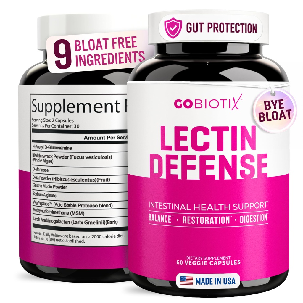 GOBIOTIX Lectin Defense - Lectin Blocker Supplement for Leaky Gut with MSM and Digestive Enzymes - Podpory ve zdraví žen a mužů - Non- GMO + Gluten Free - 60 Kapsle (1)