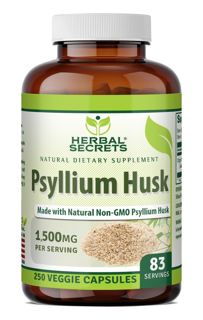 Bylinné tajemství Psylium Husk dodatek 124; 500 Mg Short124; 250 Veggie Kapsle 124; Non- GMO Short124; Gluten zdarma 124; Made in USA