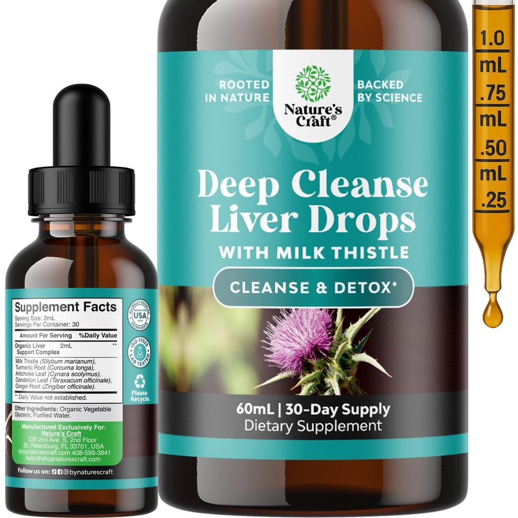 Deepheel Cleanse, Detox & Opravy s mléčnými Thistle Liquid Drops - Játra Detox Liquid Artichode Extract s Pampelion Leaf, Ginger & Turmeric Curcumin for Immunity & Daily Cleanse - 2Fl OZ