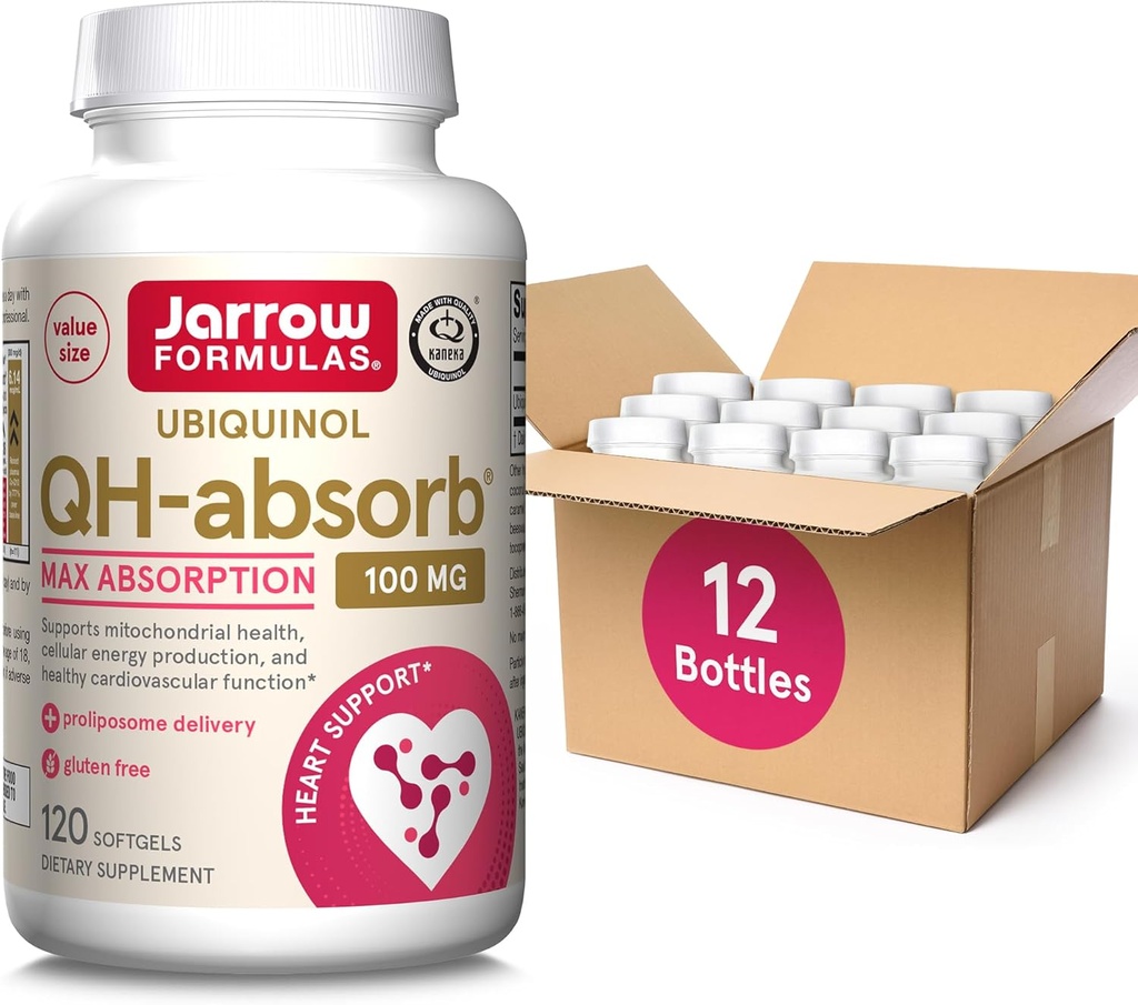 Jarrow Displaas QH-Absorb, 100 mg, Ubiquinol Dietní dodatek pro zdravou kardiovaskulární funkci, 120 Softgels, 120 denní dodávky, 12 balení