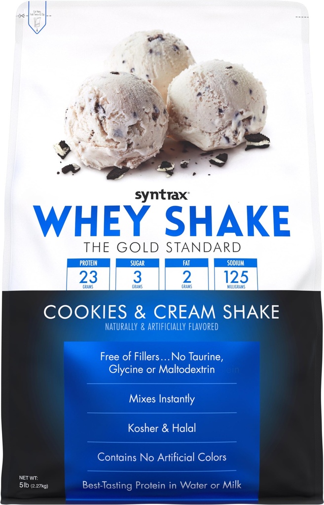 Syntrax Nutrition Whey Shake, Studený filtrovaný a nedenaturovaný syrovátkový protein Powder Blend, Cookies & Cream Shake, 2 libry, Real Cookie Kusy