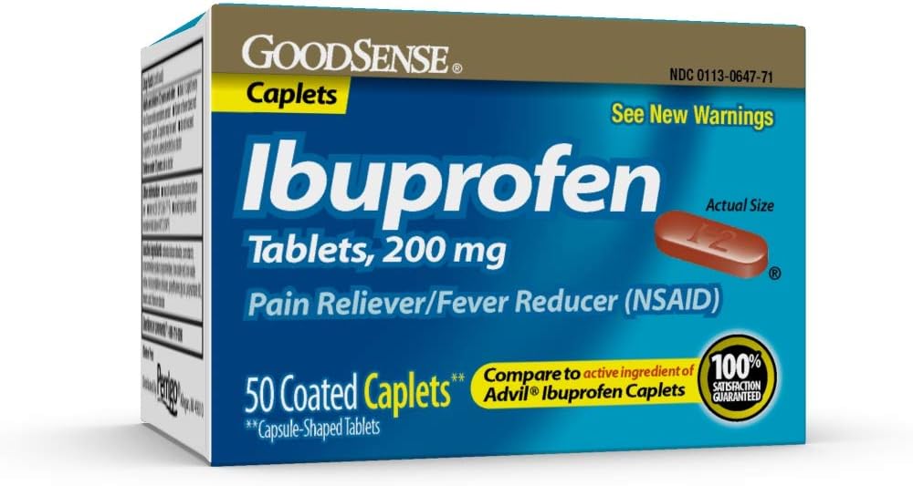 GoodSense Ibuprofen Pain Reliever / Fever Reducer Caplets, 200 mg, 50- Count