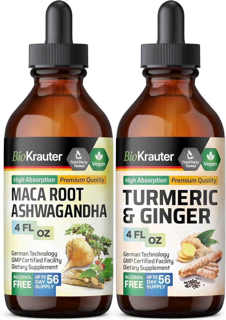 Maca Ashwagandha tinktura 4 Fl. Oz. & Turmeric Ginger tinktura 4 Fl. Oz.
