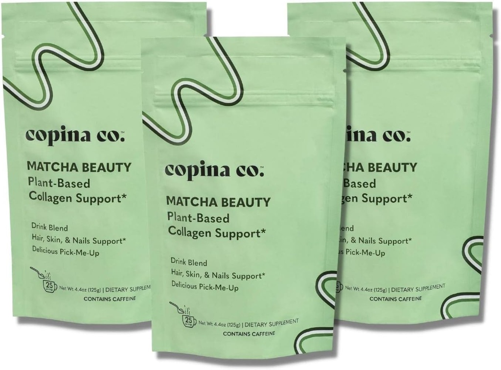 Copina Co. Matcha Beauty Vegan Collagen Booster Drink Blend: Plant Based Collagen Support Smoothie Drink Vegan Smethan Blend 124; Matcha Flavor OF 124; 3 sáčky - 25 Servings per Bag