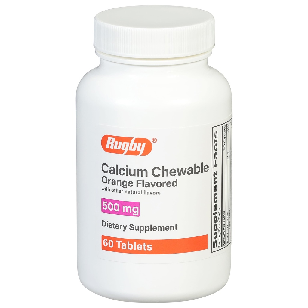 Rugby 500mg Tablety na žvýkání vápníku - dodatek stravy - Oranžová ochucená - 60 Počet (1 balení)