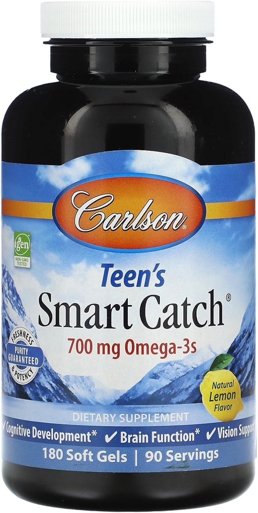 Carlson Teen 's Smart Catch, Natural Lemon, 180 Soft Gels
