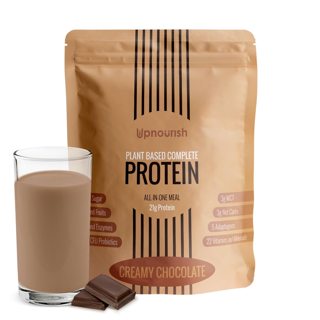 UpNourish Chocolate Vegan Protein Powder 54 Superfoods Powder, 1.5 Milion CFU Probiotika 21g Plant Based Protein, No Sugar No Dairy No GMO Dairy Free, Jídelní náhrada Shake Keto- Friendly Low- Carb Diet, 15 Servings