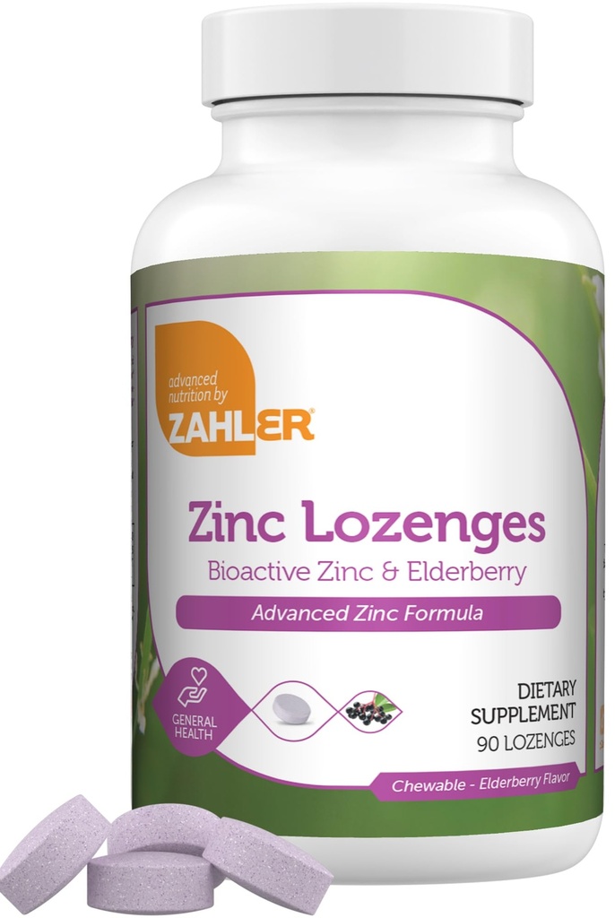 Zahler Elderberry Zinkové Lozengy pro dospělé a děti - Delicious Chewable Zinc & Sambucus Elderberry Lozenges for Imunitate Support - Kosher, Made in USA - Zinek doplňky pro muže a ženy (90 Počet)
