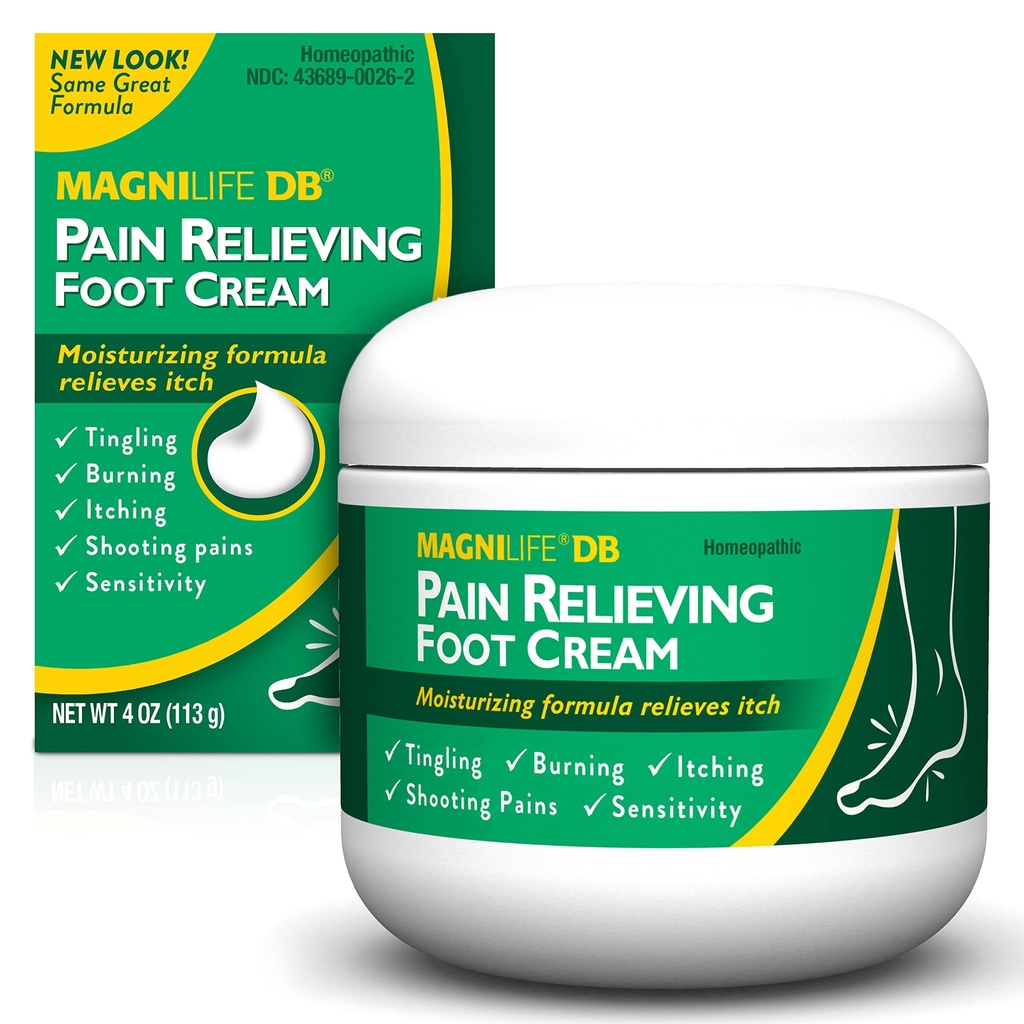 MagniLife DB Foot Cream, uklidňující útěcha pro pálení, Tingling, Střelba a bodání Noha pocity - Zklidňuje sucho, Prasklé, Itchy, citlivá kůže (4 oz Jar)