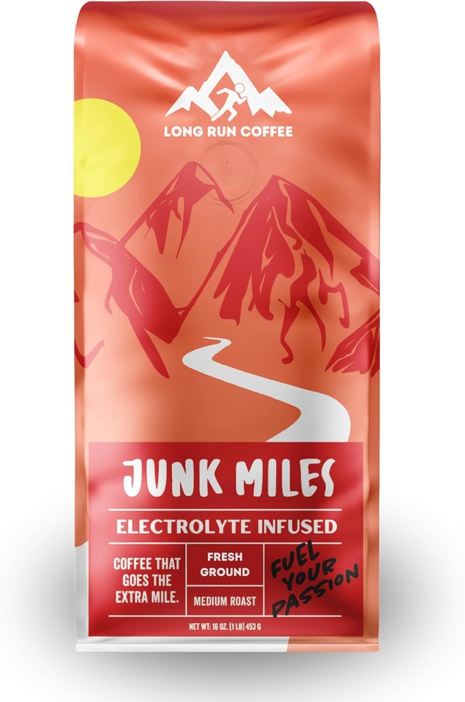 Junk Miles - Střední pečení - Infuze s Electrolytes Powder - Athlete Hydration - Káva pro běžce - Keto Electrolyty: sodík, vápník, hořčík, & draslík (země, 16 Oz)