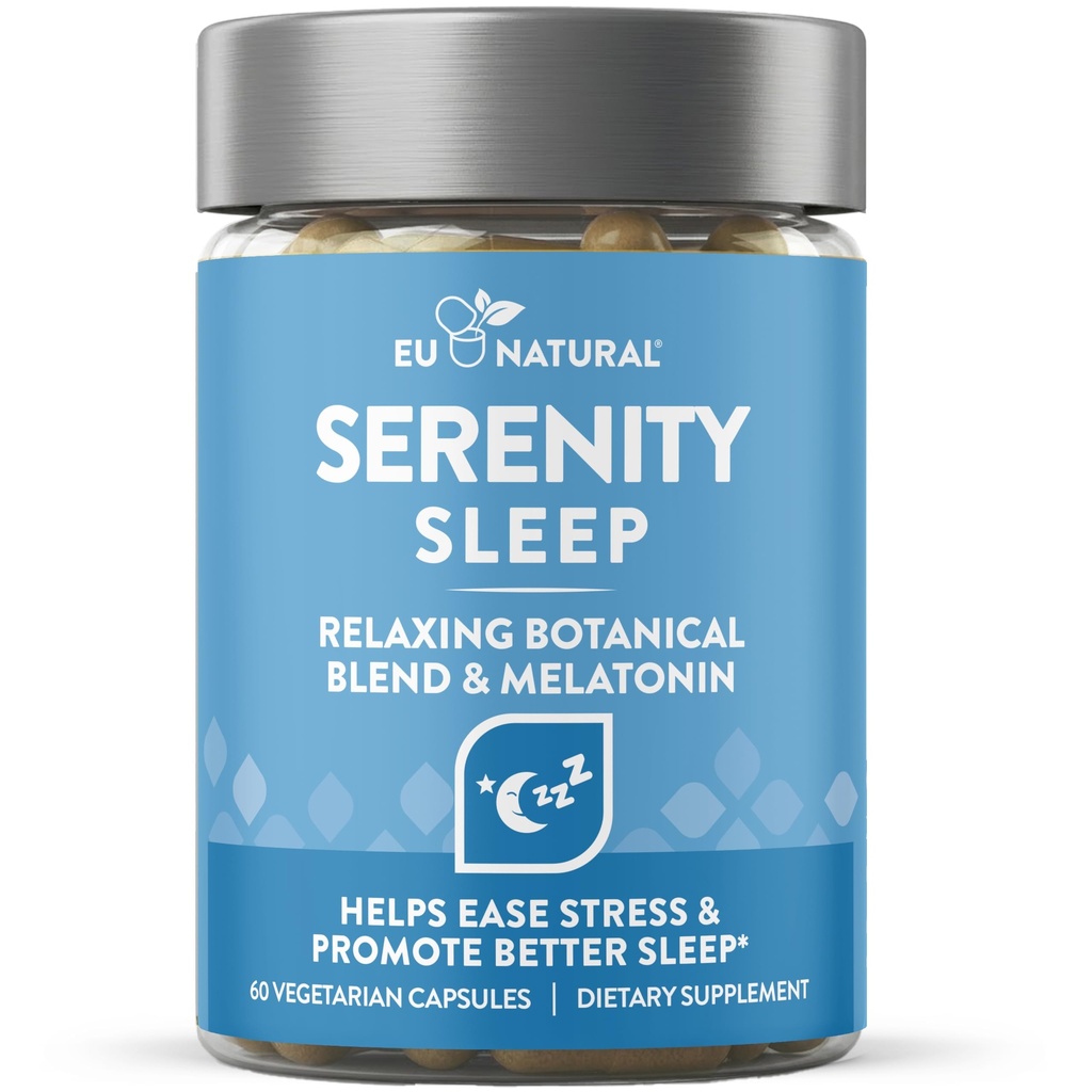 Serenity Sleep Natural Sleep Aid - Potenciální směs hořčíku, kořínků a melatoninu - Přírodní spánkové pomůcky - Non- Habit- Forming způsob, jak relaxovat a získat dobrou noc spánku - 60 Vegan měkké Caps