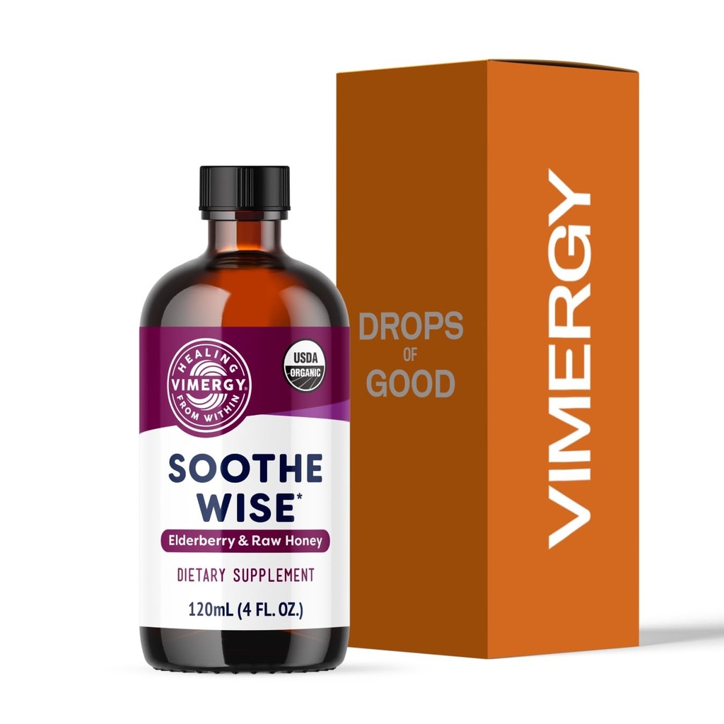 Viméries Soothe Wise * - Fast- Absorbing Imunitary Support with Elderberry Syrup and Raw, Organic Honey - Coats and soothes Respirační tkáně - USDA Certified Organic, Vegan, Paleo- Friendly, Gluten- Free.