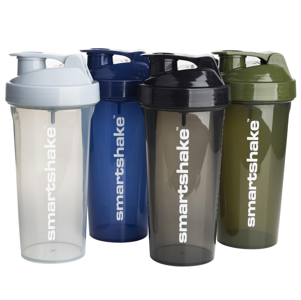 Smartshake Lite 4-Pack Protein Shaker Lahev 800 ml i124; 27 oz - Leakproof Screw-on Lid - BPA Free - Unisex - Mist Gray, Army Green, Black, Navy Blue