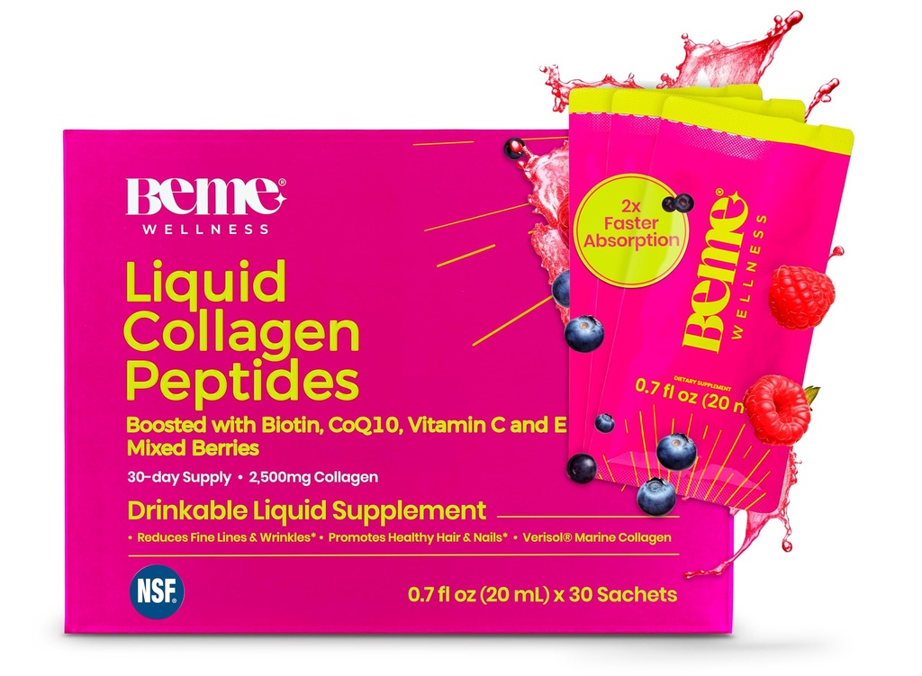 BeMe tekutý kolagen pro ženy - 2500mg Verisol hydrolyzovaný mořský tekutý kolagen - Klinicky testované kolagenové doplňky - Rychlá absorpce, vysoká biologická dostupnost - Podporuje pleť, vlasy a nehty
