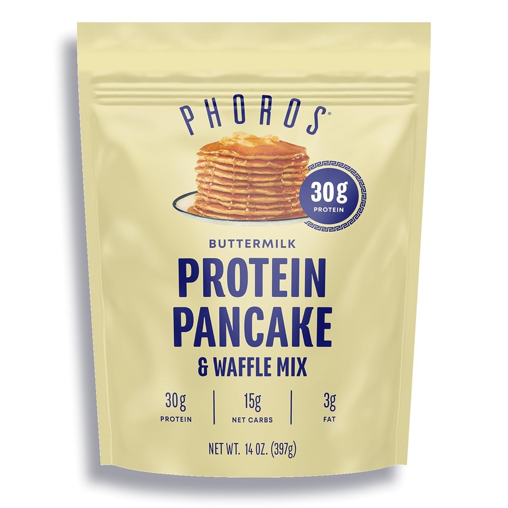 Bílkovinné palačinky Mix & Protein Waffle Mix by Phoros Nutrition, 30g bílkovin, Nízký karb, Vysoký protein, Keto- Friendly, Syrovátkové bílkoviny, celozrnná Oves, Pšeničné palačinky, Stačí přidat vodu (Motýlek)