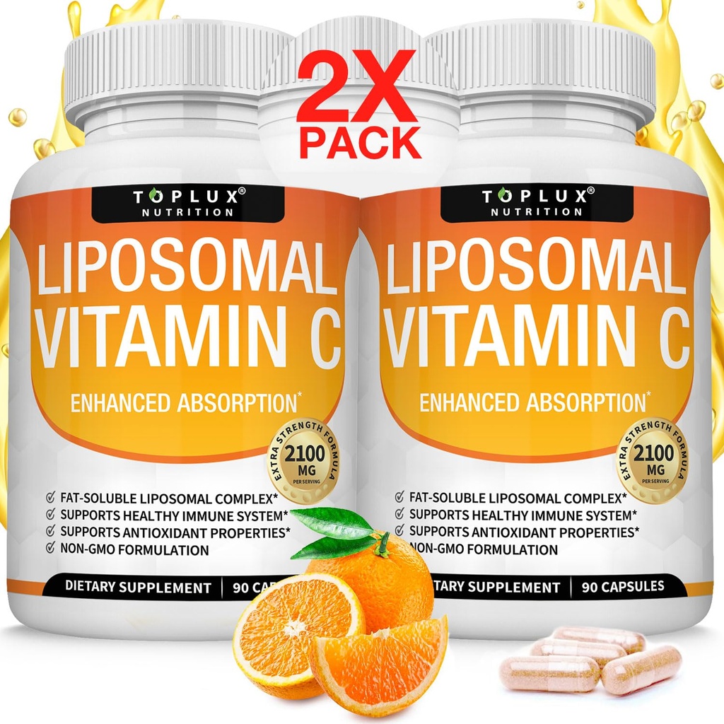 Lipozomální vitamin C 2100mg High Absorption Fat Soluble VIT C - imunitní podpora Collagen Booster Imunity Defense & Powerful Antioxidant, MCT Oil & Sunflower Lecithin, Acsorbic Acid, Vegan Non- GMO