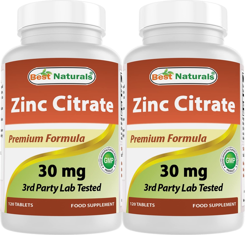 Nejlepší Naturals Zinek 30mg doplňky (jako zinek Citrát) - zinek Vitamíny pro dospělé Imunitní Podpora - 120 Tablety (120 Počet (Balení po 2))
