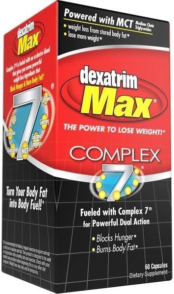 ILIOS Dexatrim Max Complex-7 Complex- 124; Dietní pilulky ke ztrátě hmotnosti - 7 Výkonné přísady ke snížení hladu a tělesného tuku, spalování tuků doplňky, hubnutí pilulky pro ženy a muže, 1 balení w / 60 Kapsle