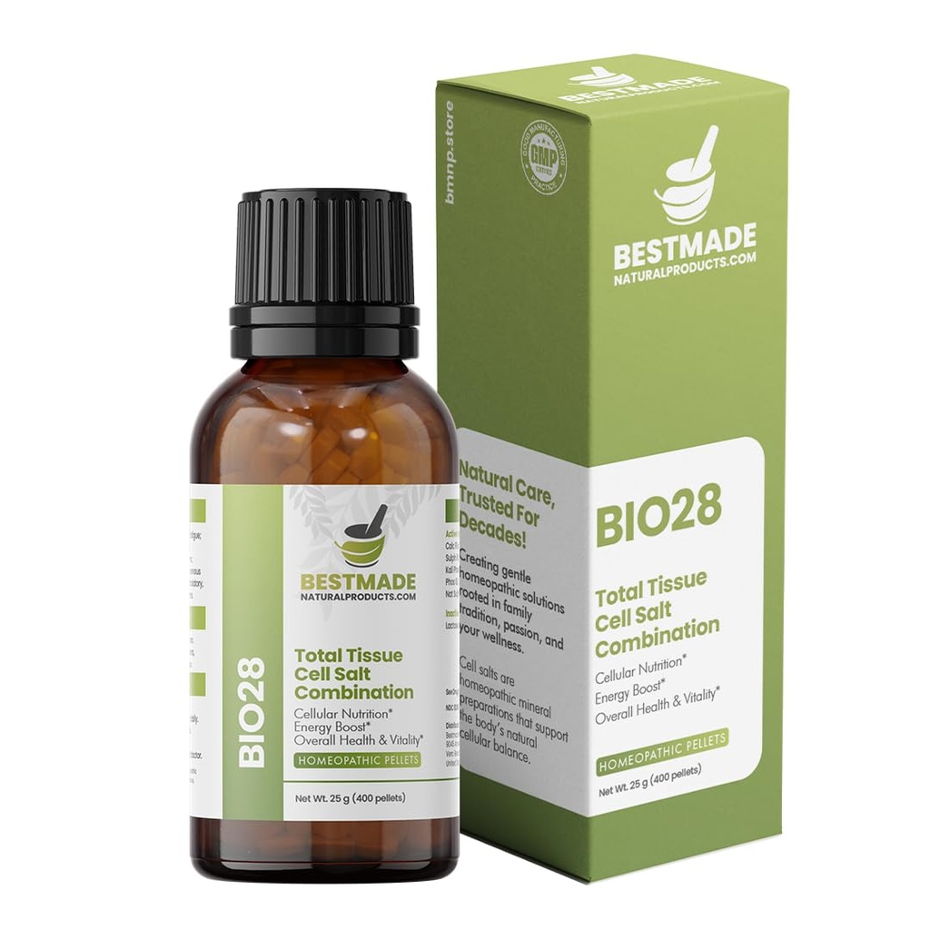 Bestmade Total Tissue Cell Salt Mineral Kombinace BIO28 - Pomáhá Vašemu tělu Absorbovat a používat výživu, zvyšuje energetické hladiny, Pomáhá zlepšit spánkové vzory, Celkové zdraví a vitalita, 350 Pelety