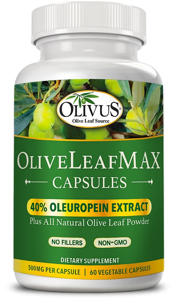 Oliverage MAX Olive Leaf Extract (40% Oleuroepin) + Organic Olive Leaf Powder + No Fillers + 60 Vegetarian Capsules + Sourced from Spain and Manufactured in USA at GMP Facility