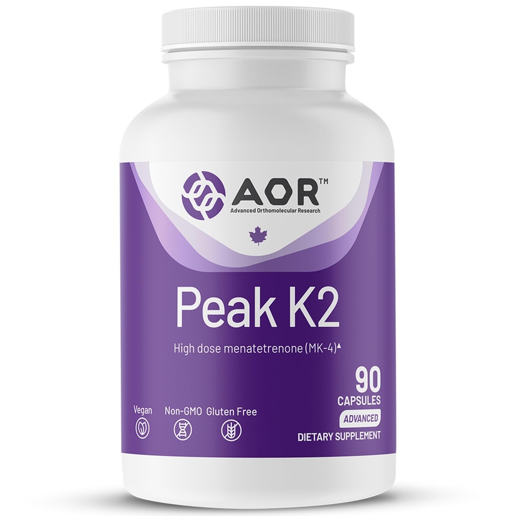 AOR, Peak K2, Podporuje kostní a kardiovaskulární zdraví a normální krevní sraženiny, Dietní dodatek, 90 porce (90 kapslí)