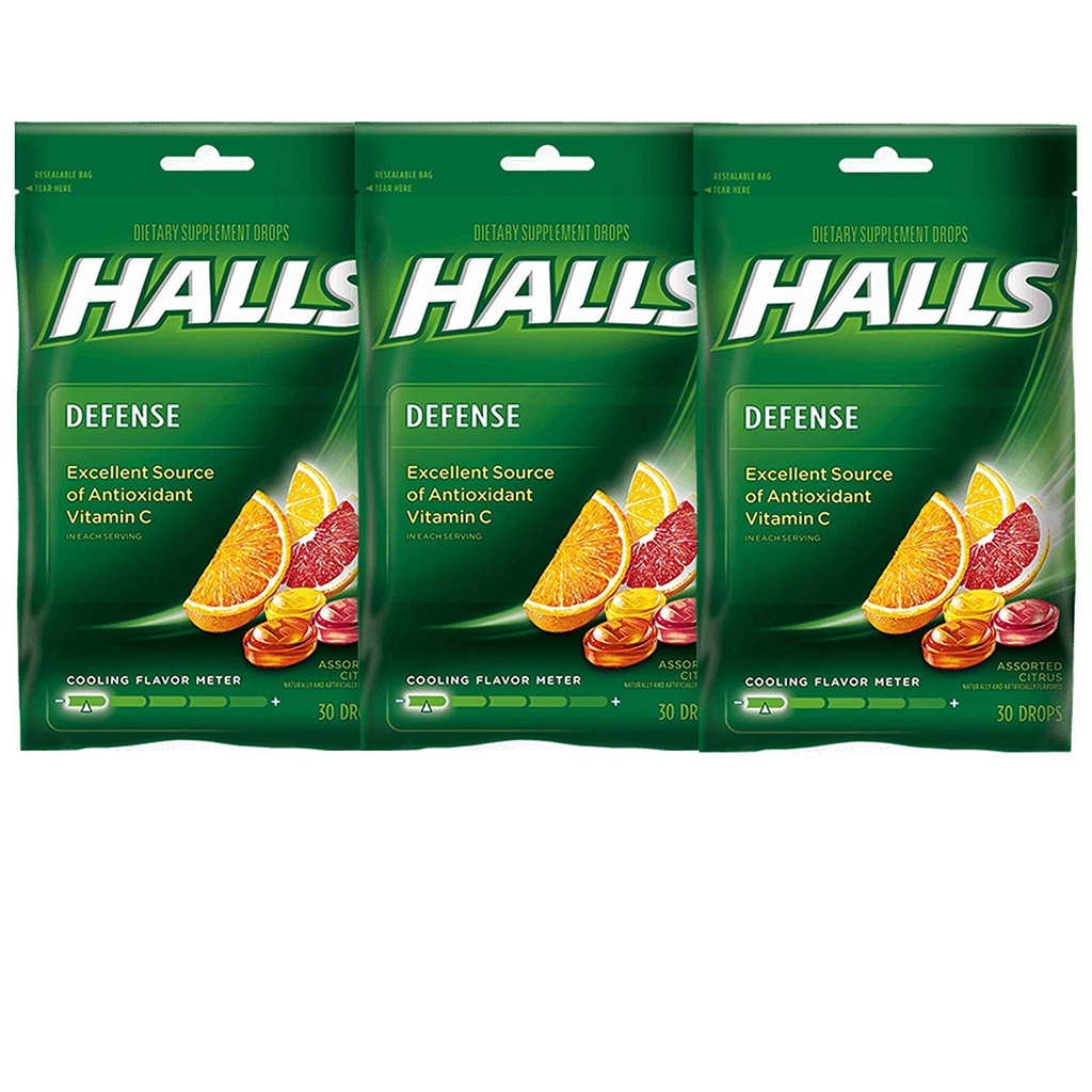 Halls Defense Vitamin C Drops Asgrid Citrus - 30 ct, balení po 3 ks