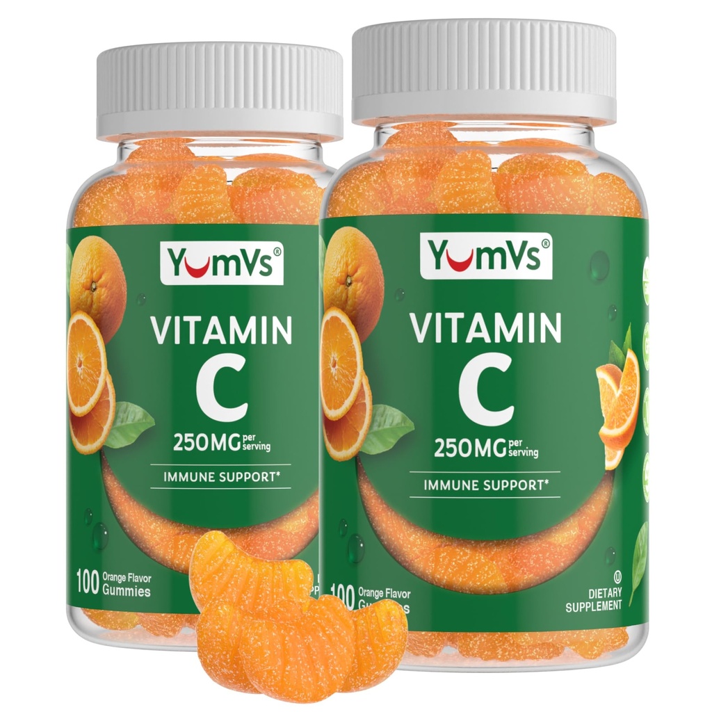 YumVs Vitamin C Gummies pro dospělé - 250 mg Orange ochucený vitamin C Gummy - Vitamin C Žvýkací imunitní gumy pro dospělé - Imunitní Supplement - Kosher, Halal, Lepek zdarma (200 Počet), 2 Pack