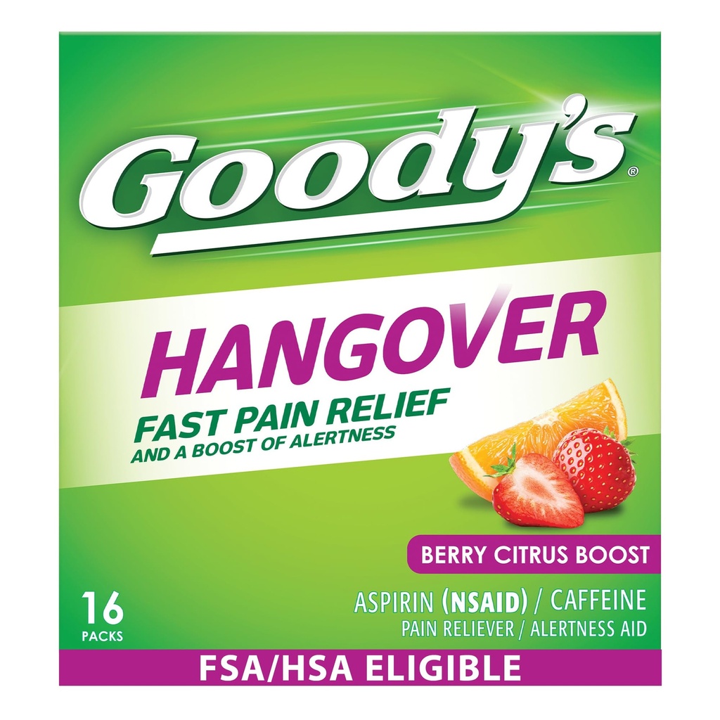 Goody 's Hancooth Relief Powder, Dual Action Fast Head Pain Relief with Aspirin and Caffeine, Berry Citrus Flavor, 16 Počet