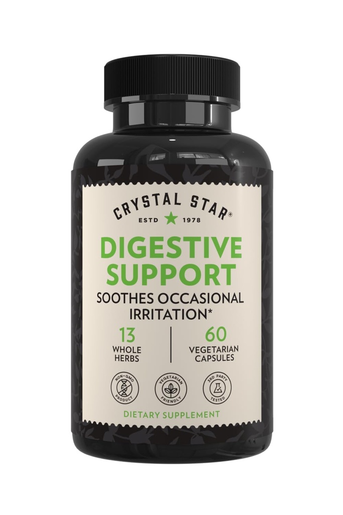 Crystal Star Digestivní Supplement (60 Kapsle) - Bylinné Gut Zdravotní dodatek, který pomáhá s příležitostně plyn & Bloating - Pepermint, Aloe Vera, Slippery Elm & Ginger - Non- GMO