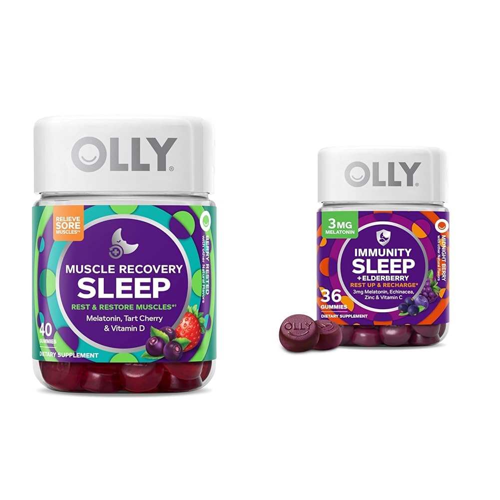 OLLY Muscle Recovery Spánek Žvýkačky, 40 Počet Imunity Spánek Melatonin Gummy, 36 Počet Bundle