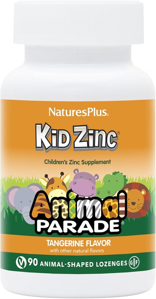 Natures Plus Animal Parade KidZinek, Tangerine Flavor - 90 Animal- Shaped Lozenges, Balení 2 - Organicky Chelated Zinek - Vegan, gluten zdarma - 180 Celkem Service