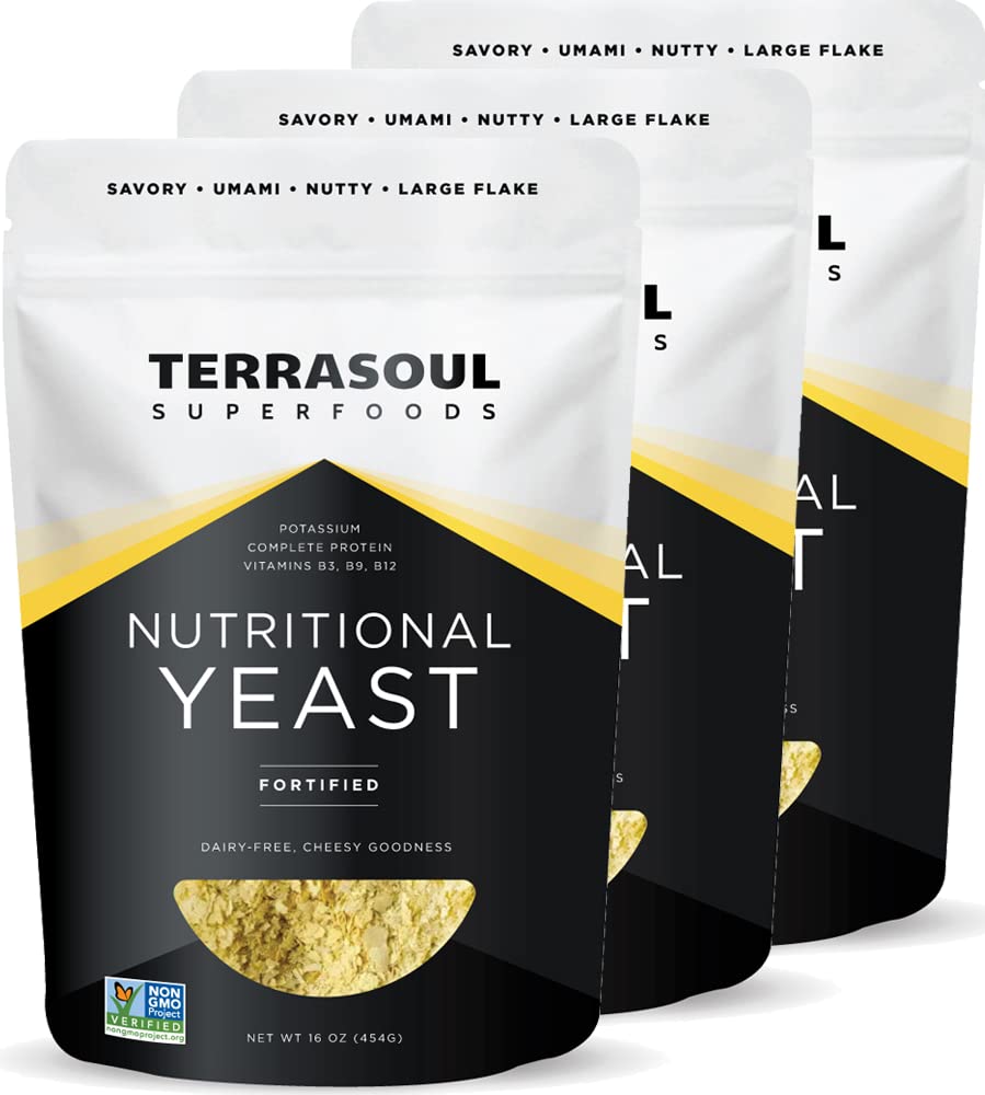 Terrasoul Superfoods Premium Nutritional Yeast Flakes, 3 Lbs (balení po 3), obohacené, slané Superfoods pro Vegan sýr, koření, a plant- based protein boost
