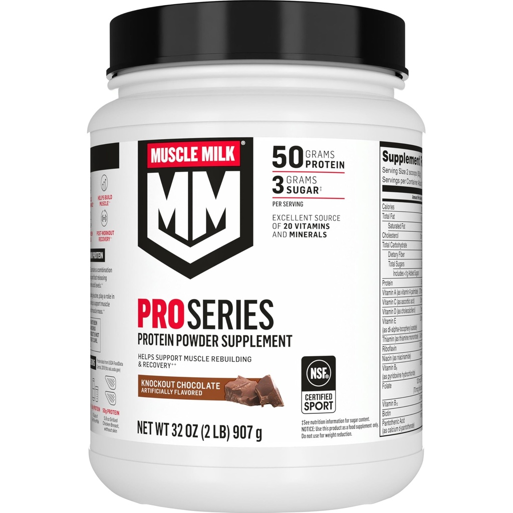 Muscle Milk Pro Series Protein Dodatek, Knockout Čokoláda, 2 litry, 11 Servings, 50g Protein, 3g Cukr, 20 Vitamíny & Minerály, NSF Certified for Sport, Workout Recovery, Balení May Vars