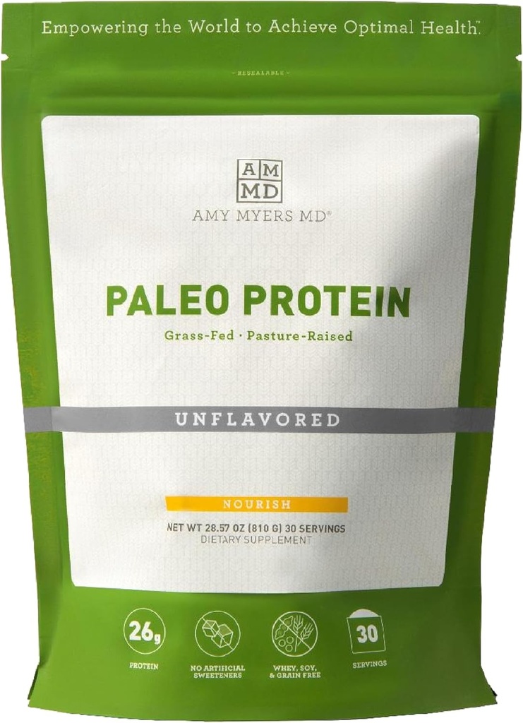 Amy Myers MD Paleo Protein Powder - Neochucený, 20 Služeb - Kolagen- Based Gut Function Support - Gluten- Free & Non-Dairy Protein Supplement