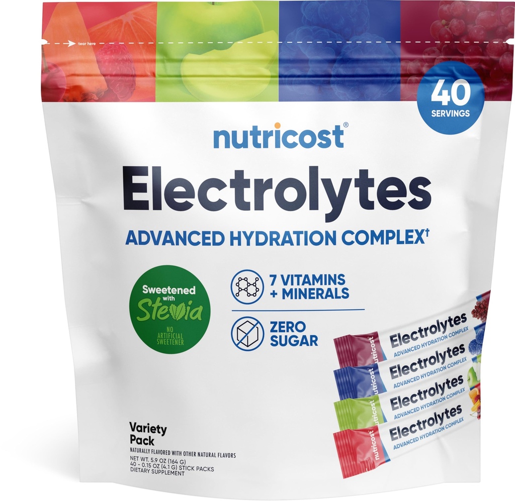 Nutricost Electrolytes Complex, Variety Pack ochucené, 40 Stickpacks - Advanced Hydration Complex